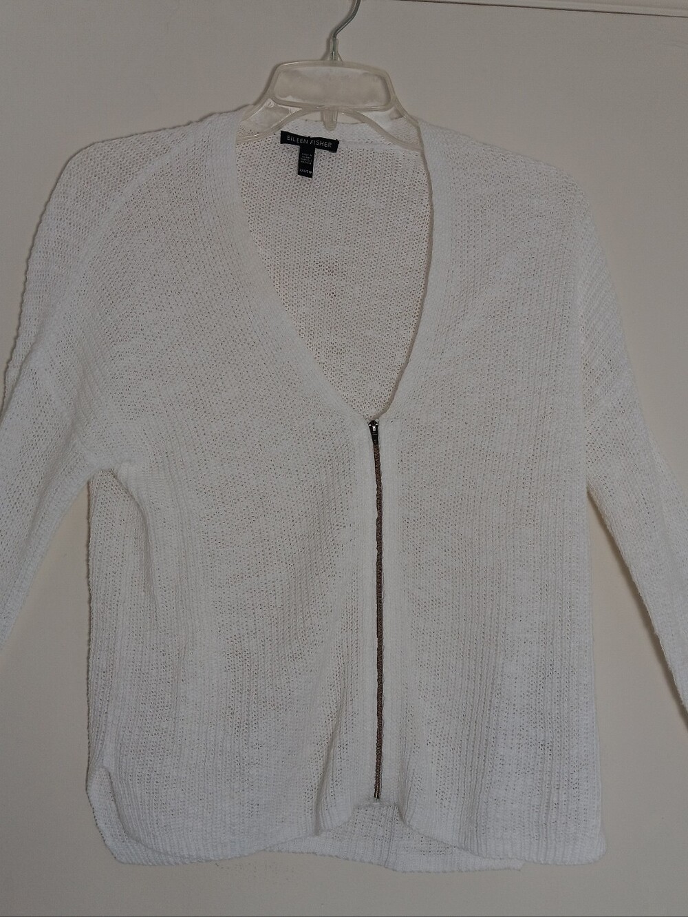 Eileen Fisher Organic  Linen Cotton Zip Front Cardigan Sweater White Womans Xxs.